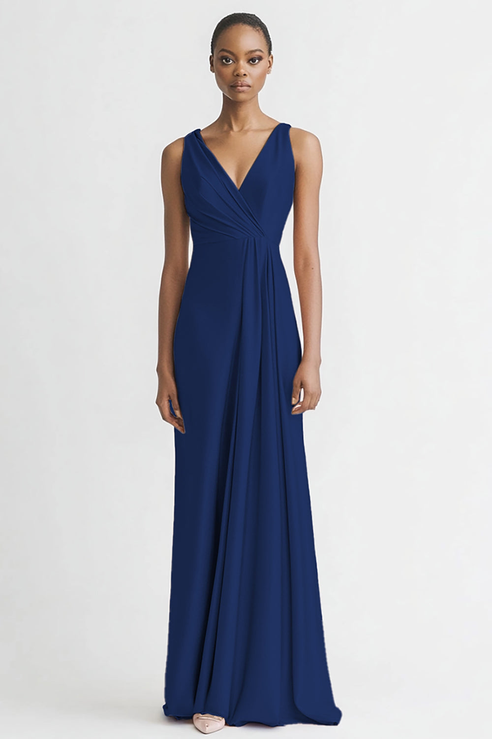 Pink V Neck Sheath Satin Long Evening Dress