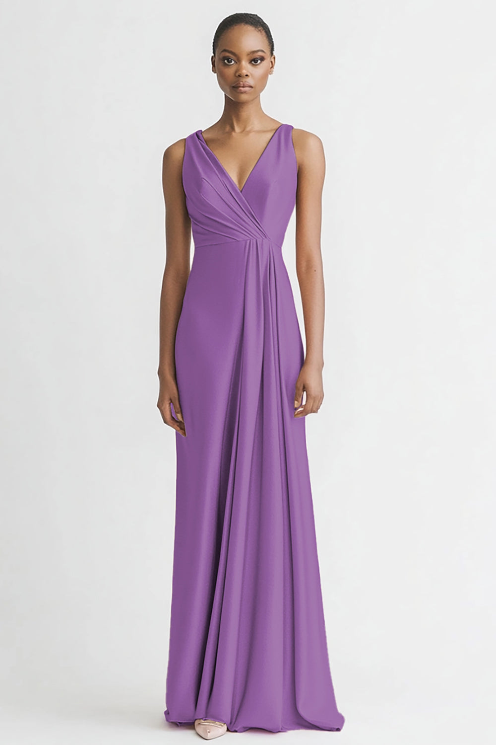 Pink V Neck Sheath Satin Long Evening Dress
