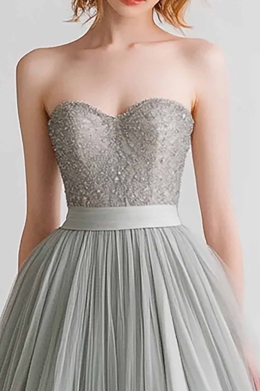 Grey Strapless A-Line Tulle Evening Dress