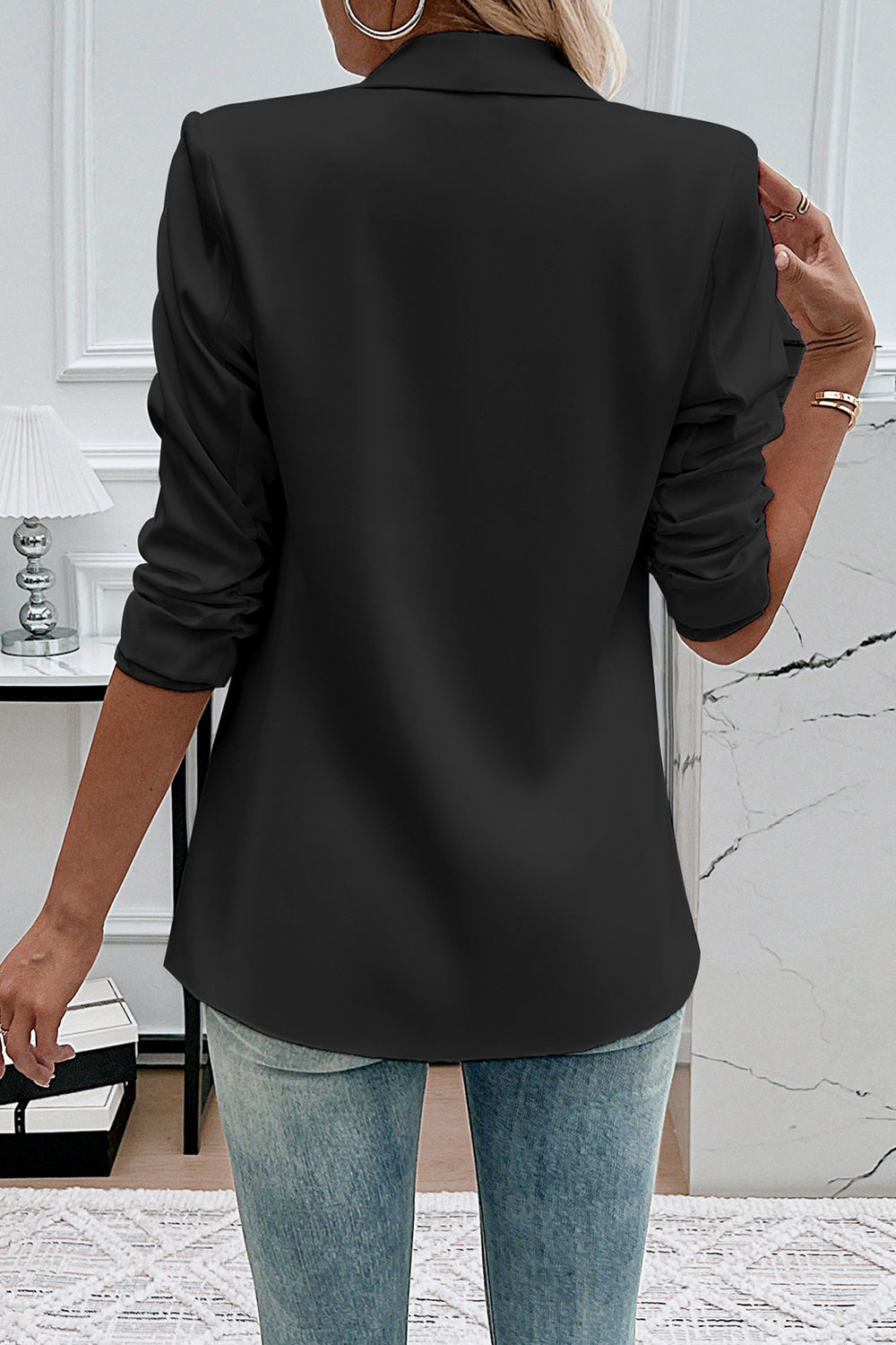 Blazer décontracté pour femme avec revers châle blanc