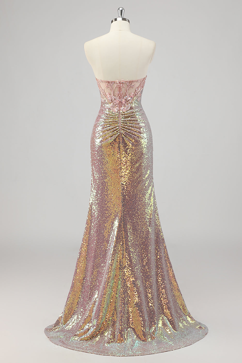 Strapless Mermaid Blush Corset Sequin Prom Dress