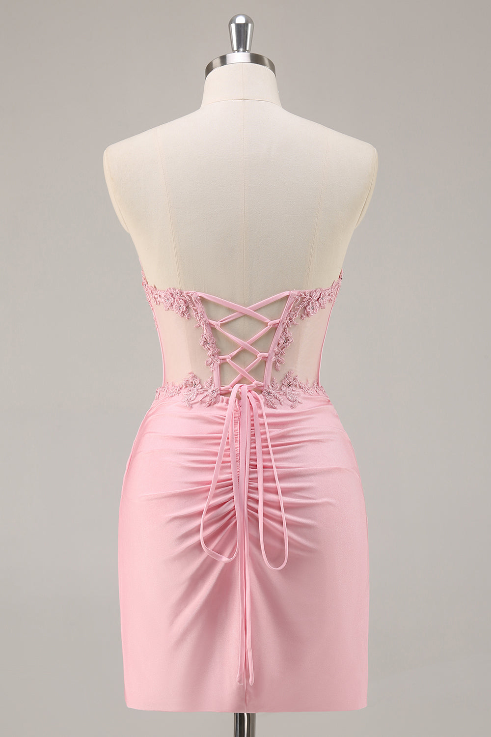 Pink Strapless Corset Beaded Short Tight Cocktail Dress