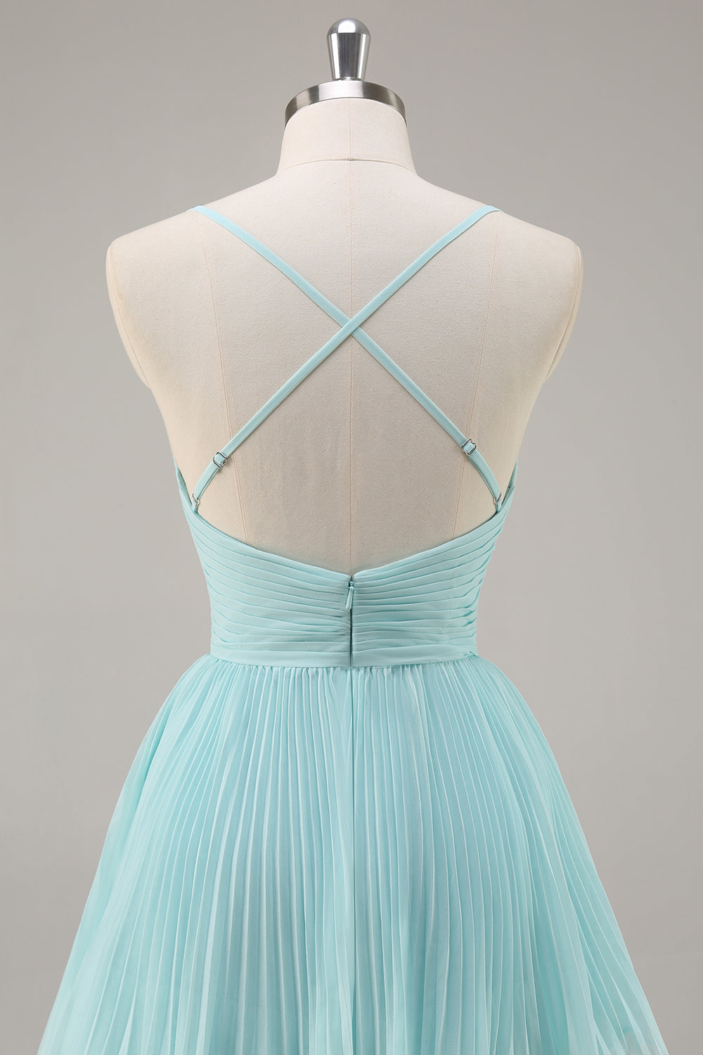 Green Chiffon A-Line V-Neck Tiered Long Pleated Prom Dress