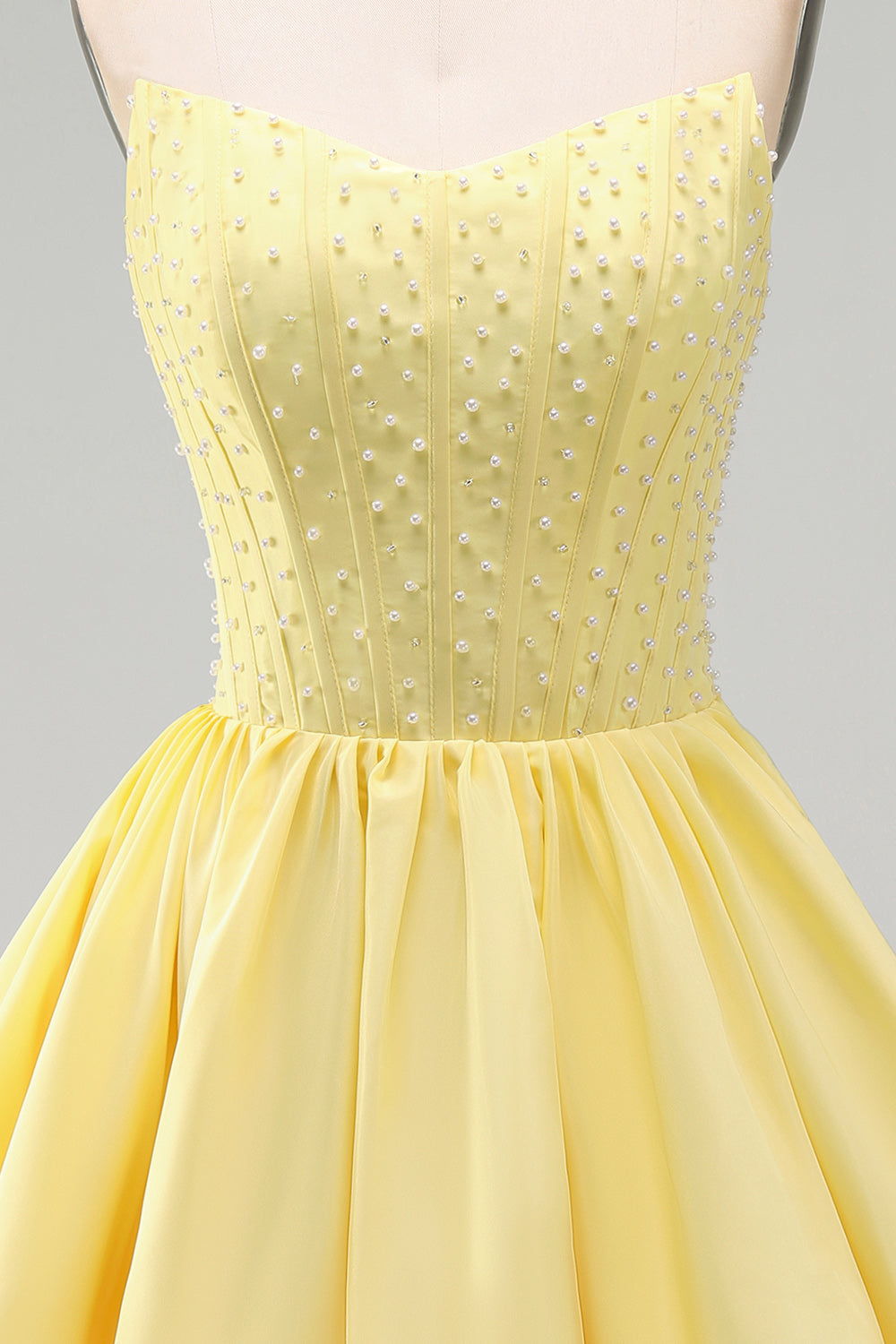 Yellow A-Line Strapless Pearls Corset Short Homecoming Dress with Ruffles
