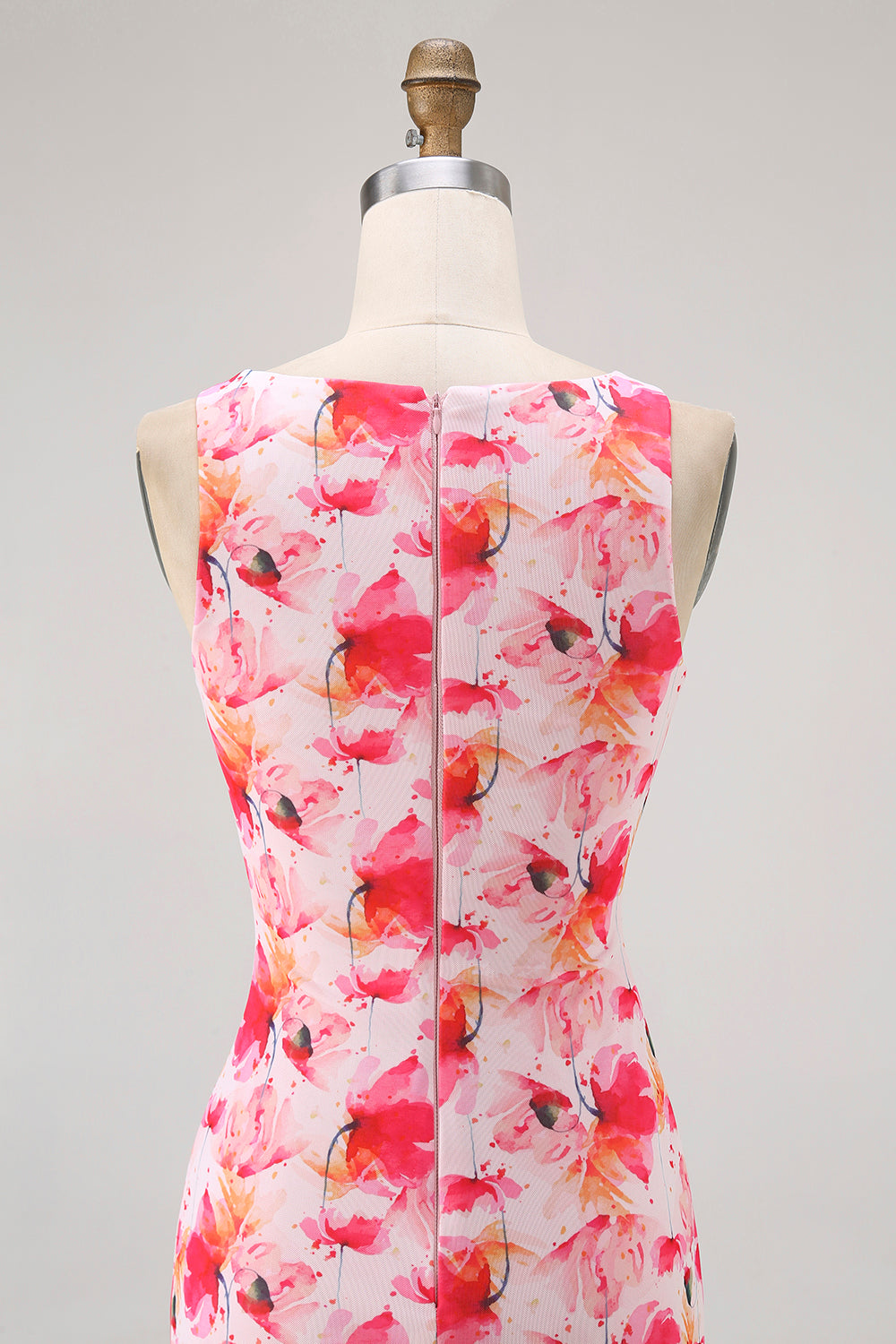 Robe longue de demoiselle d'honneur imprimée florale rose fourreau encolure bateau