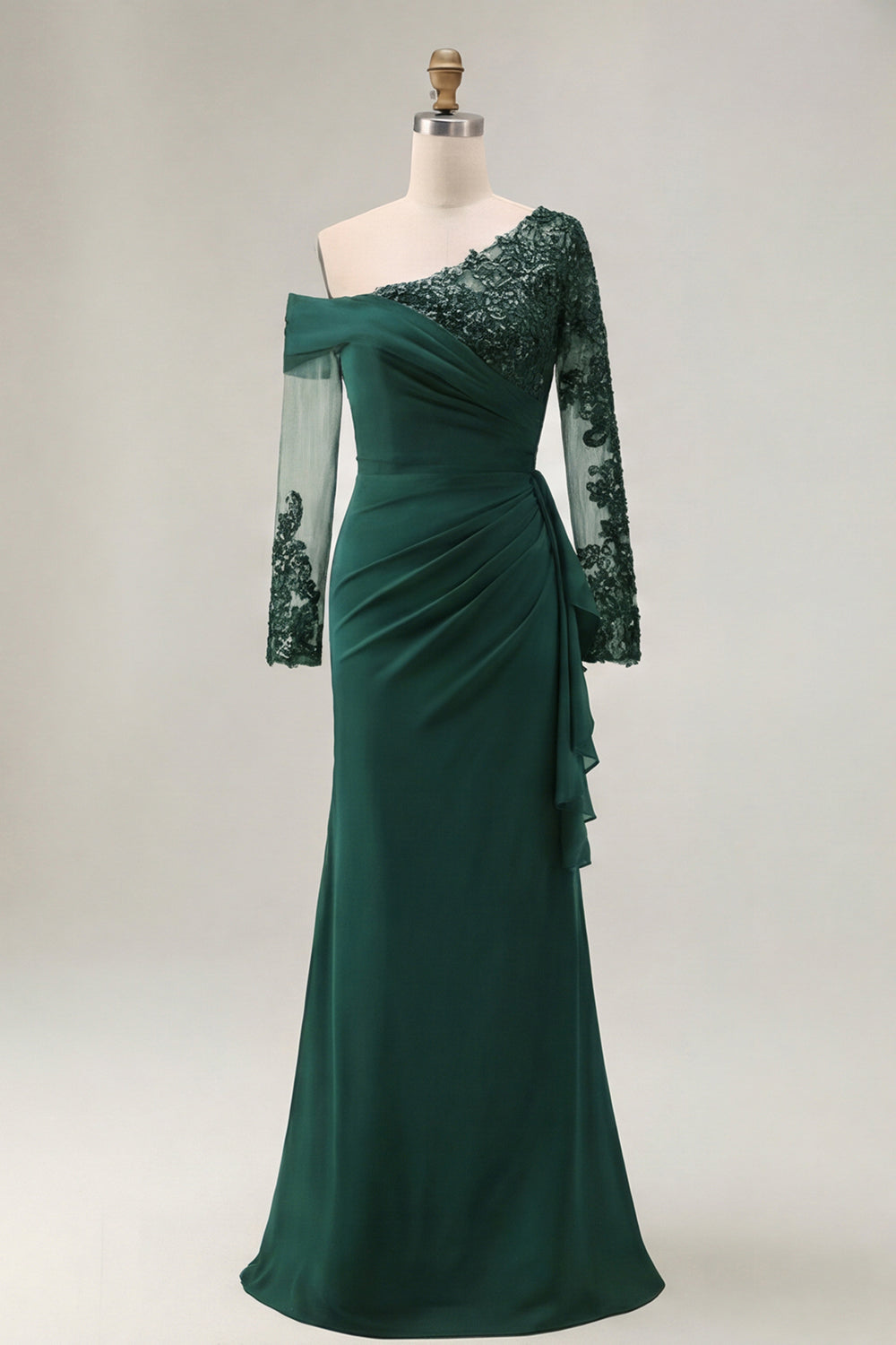 Robe de mariée noire gaine à manches longues et froncée, grande taille, pour la mère de la mariée