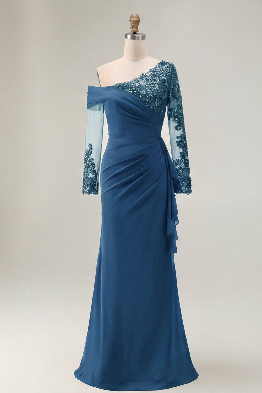 Robe de mariée noire gaine à manches longues et froncée, grande taille, pour la mère de la mariée