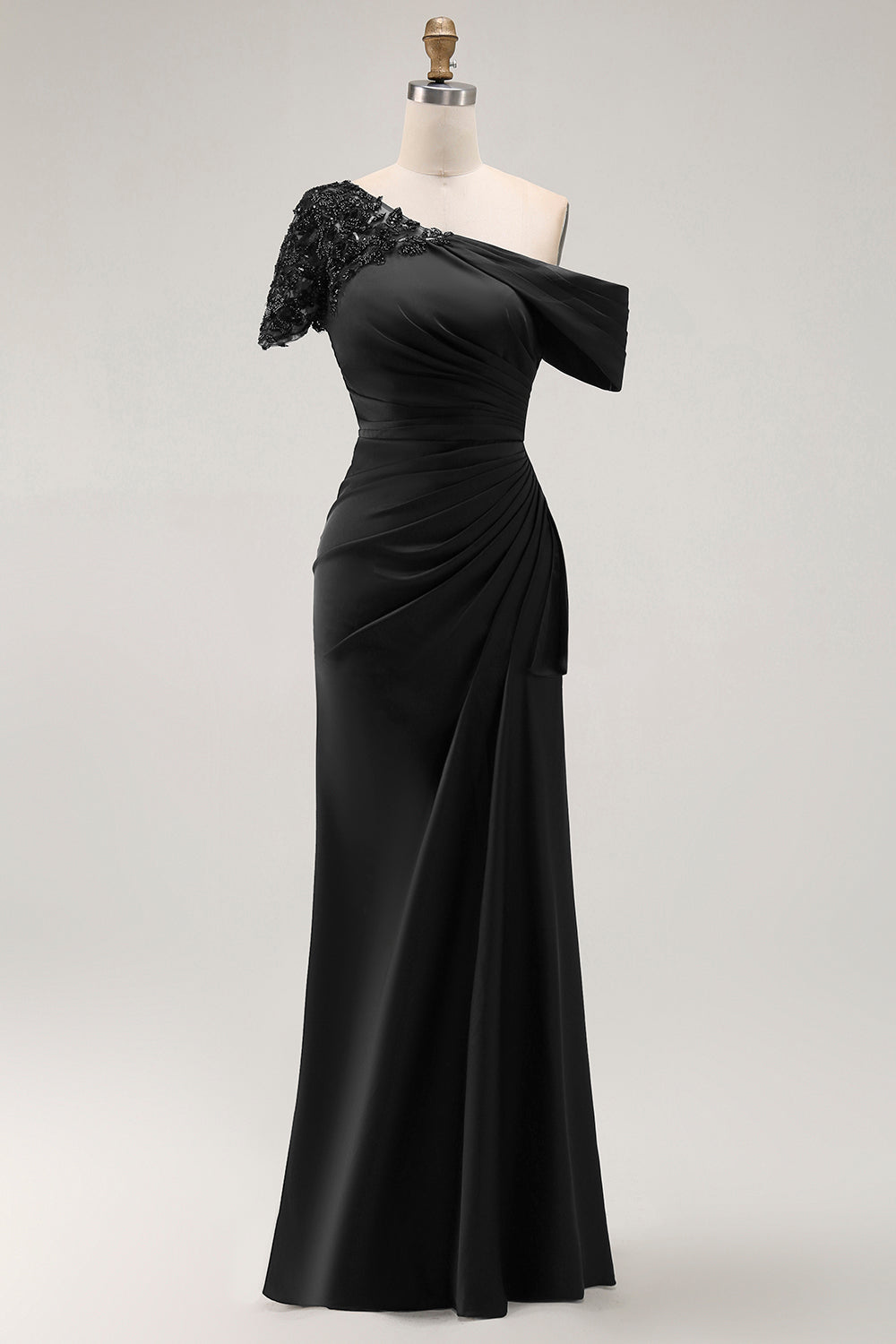 Robe de mariée sirène noire froncée asymétrique grande taille pour la mère de la mariée