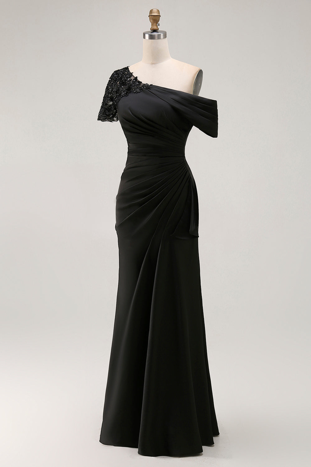 Robe de mariée sirène noire froncée asymétrique grande taille pour la mère de la mariée