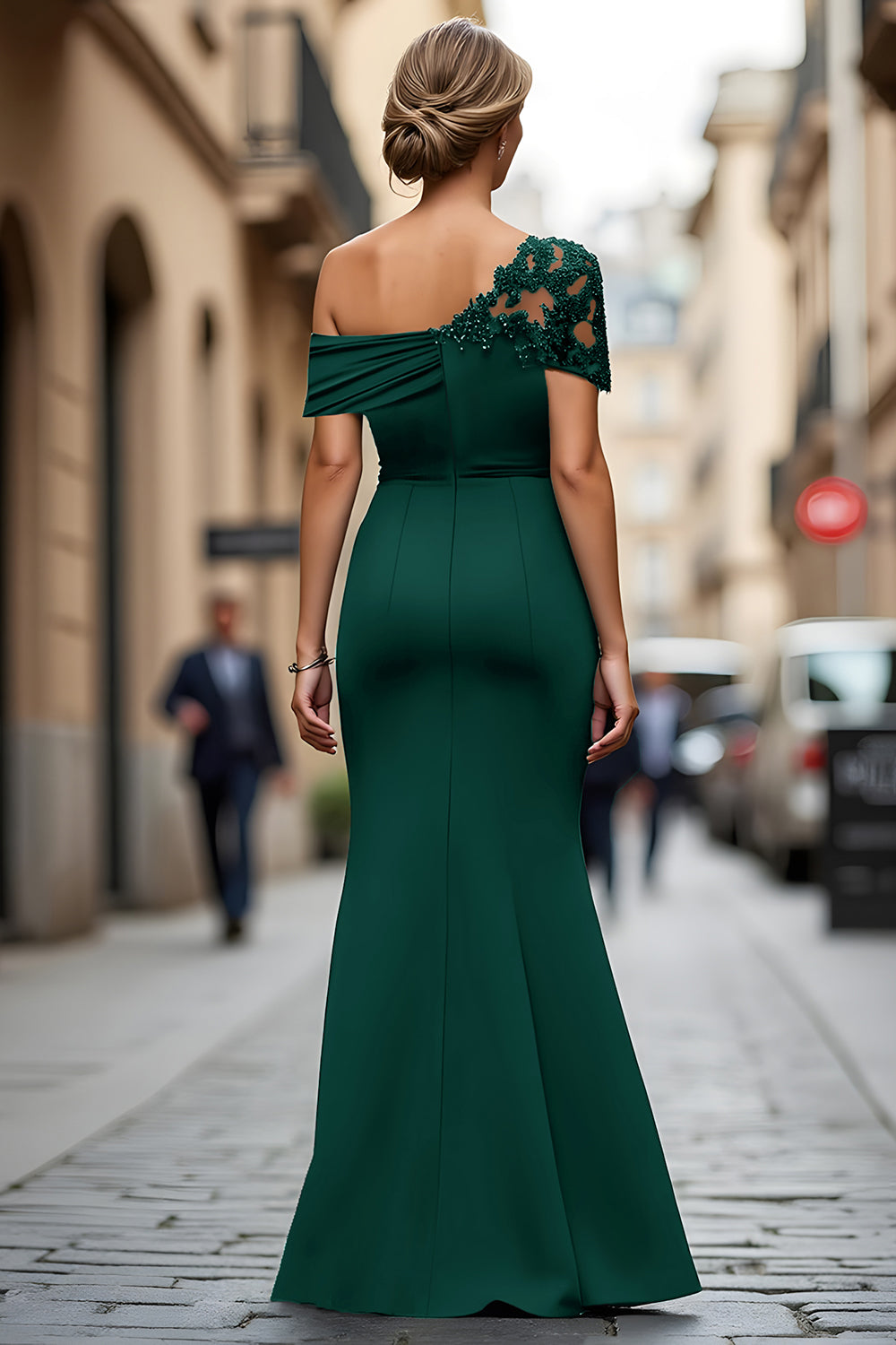 Black One-Shoulder Mermaid Ruched Appliqued Long Choir Dress