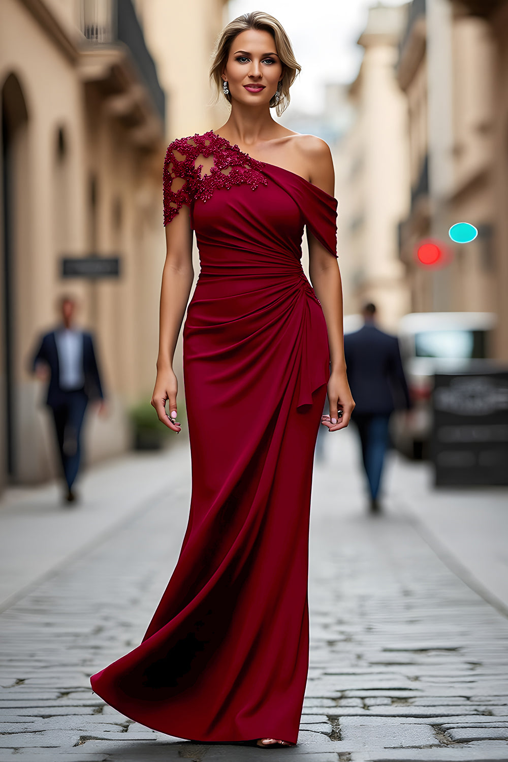 Black One-Shoulder Mermaid Ruched Appliqued Long Choir Dress