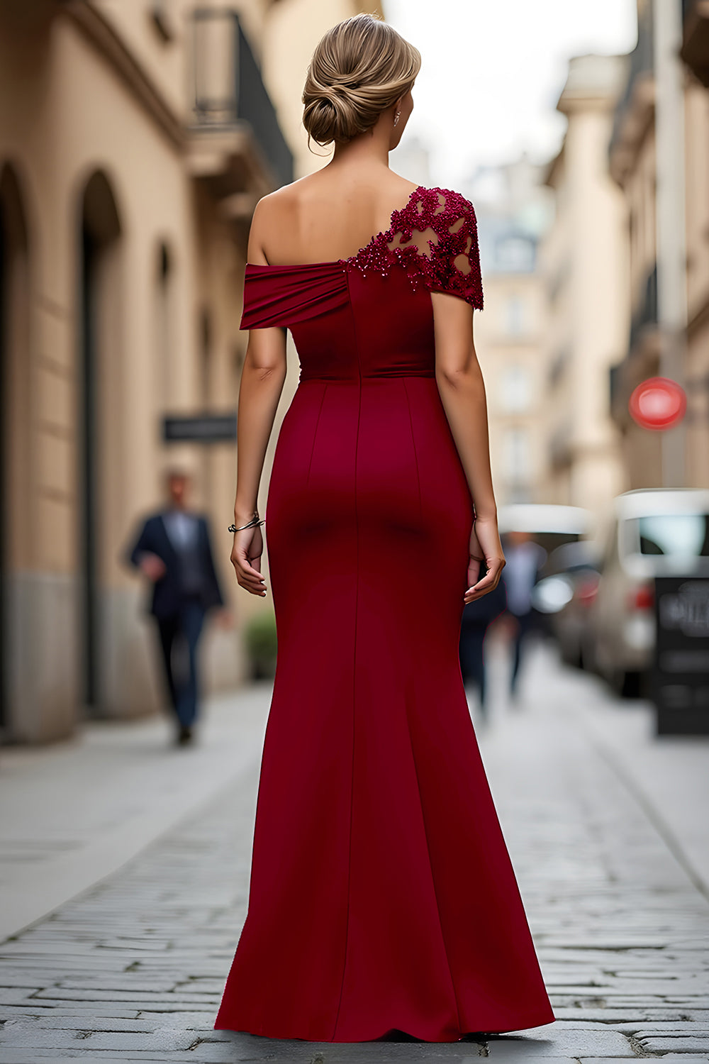 Black One-Shoulder Mermaid Ruched Appliqued Long Choir Dress