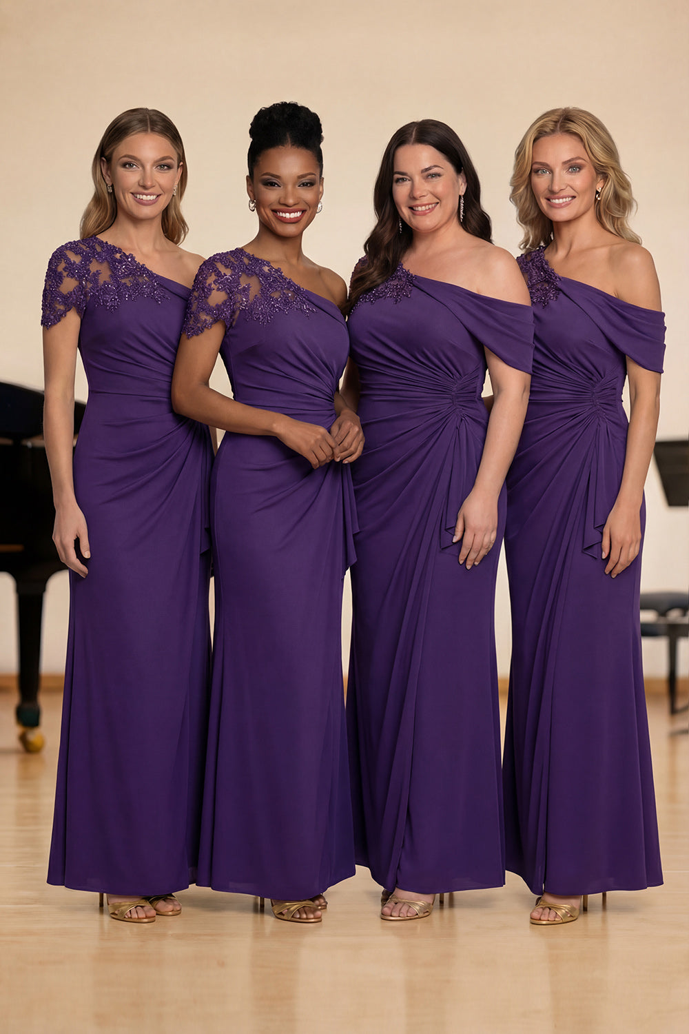 Black One-Shoulder Mermaid Ruched Appliqued Long Choir Dress