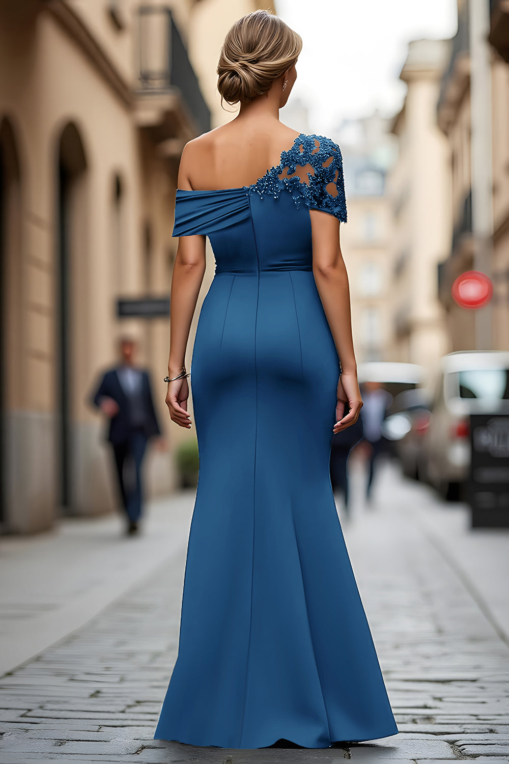 Black One-Shoulder Mermaid Ruched Appliqued Long Choir Dress
