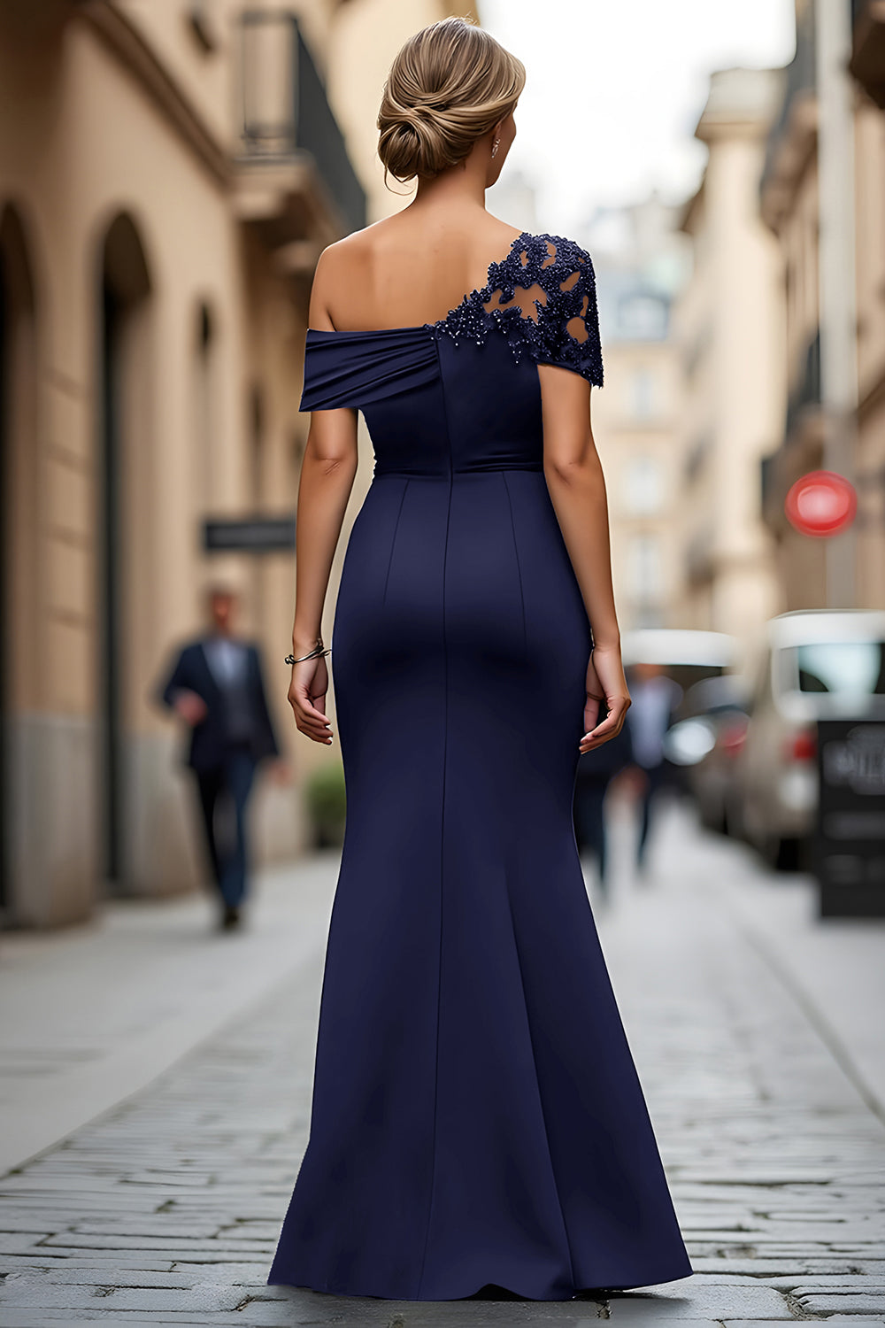 Black One-Shoulder Mermaid Ruched Appliqued Long Choir Dress