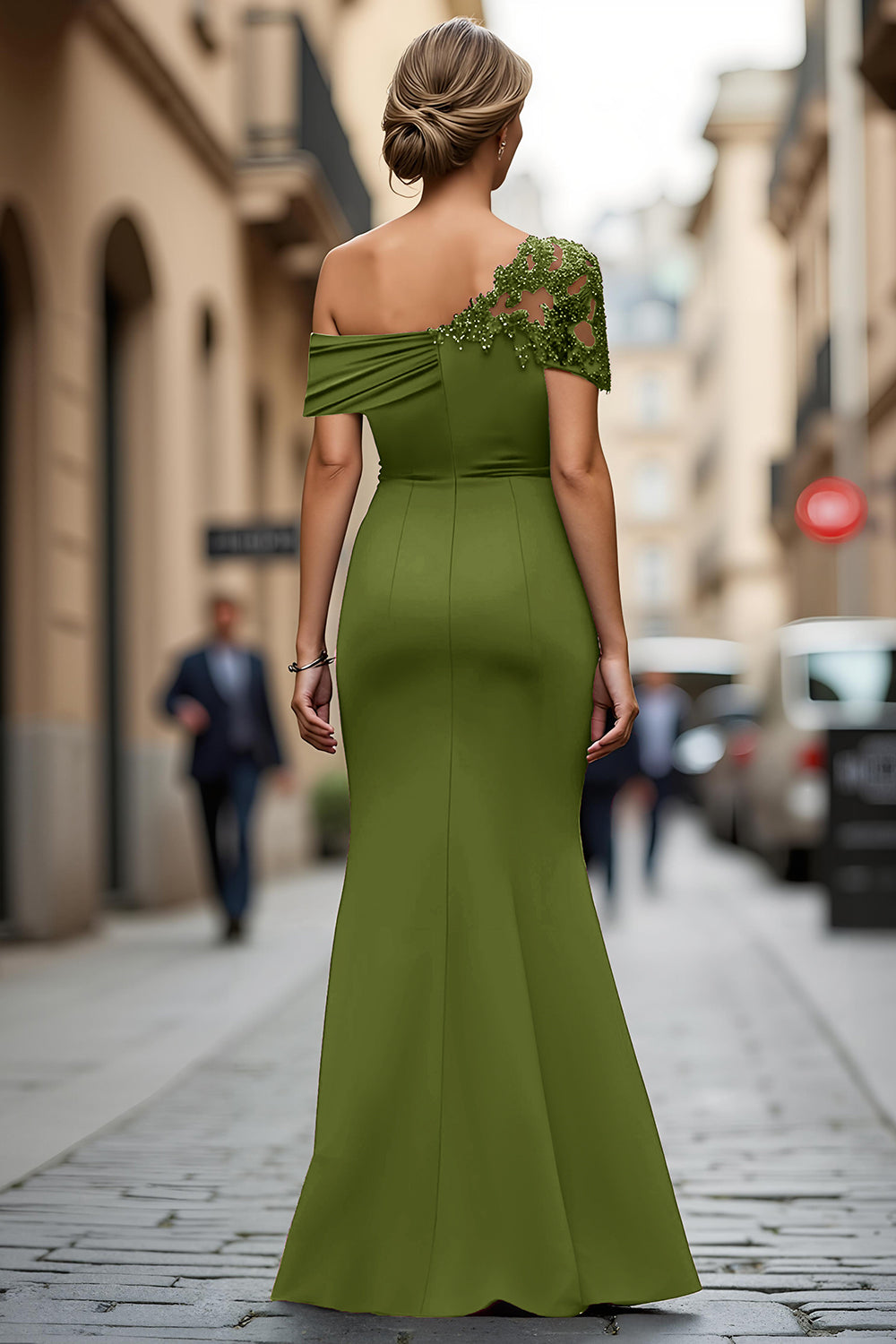 Black One-Shoulder Mermaid Ruched Appliqued Long Choir Dress