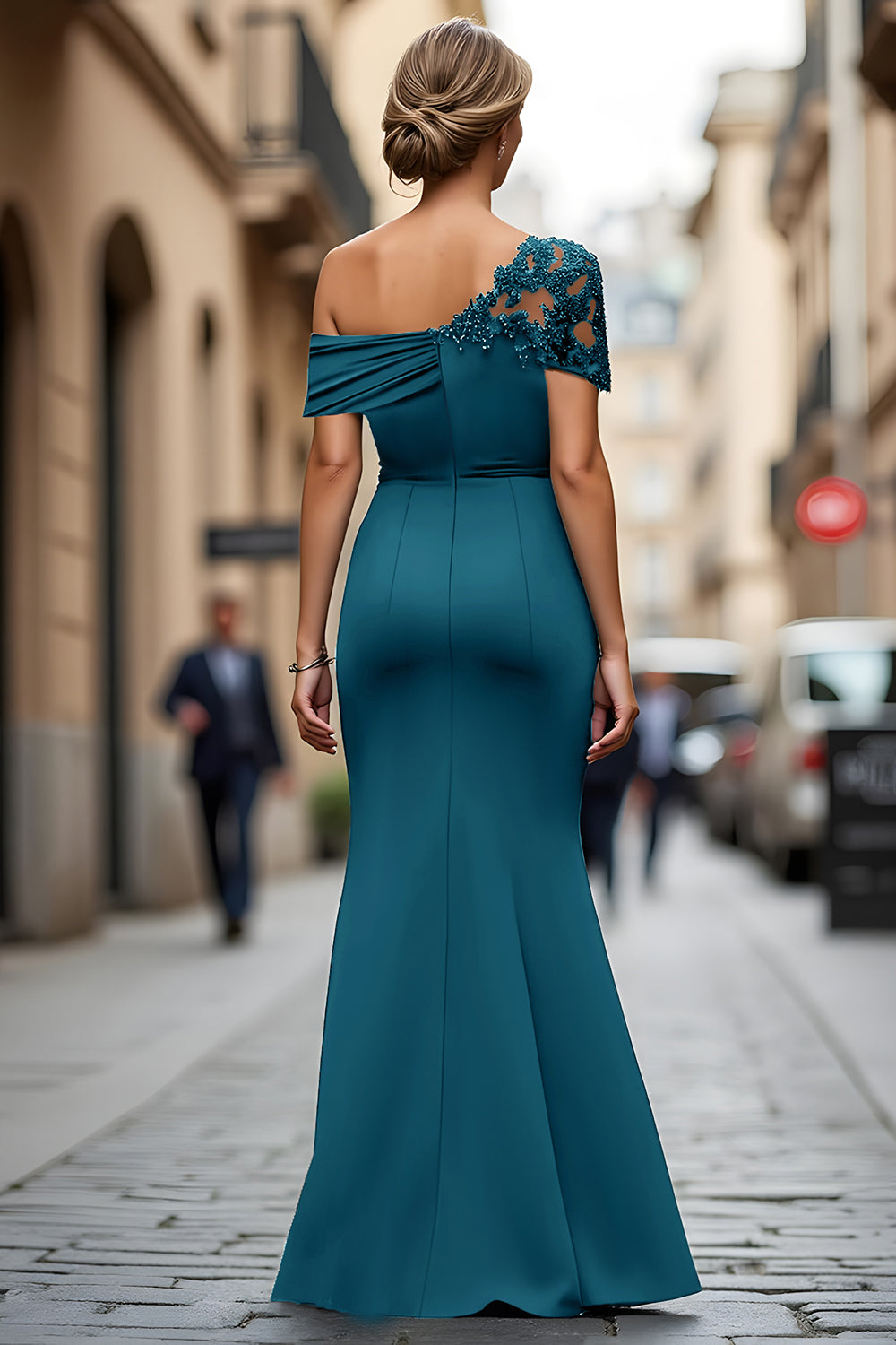 Black One-Shoulder Mermaid Ruched Appliqued Long Choir Dress