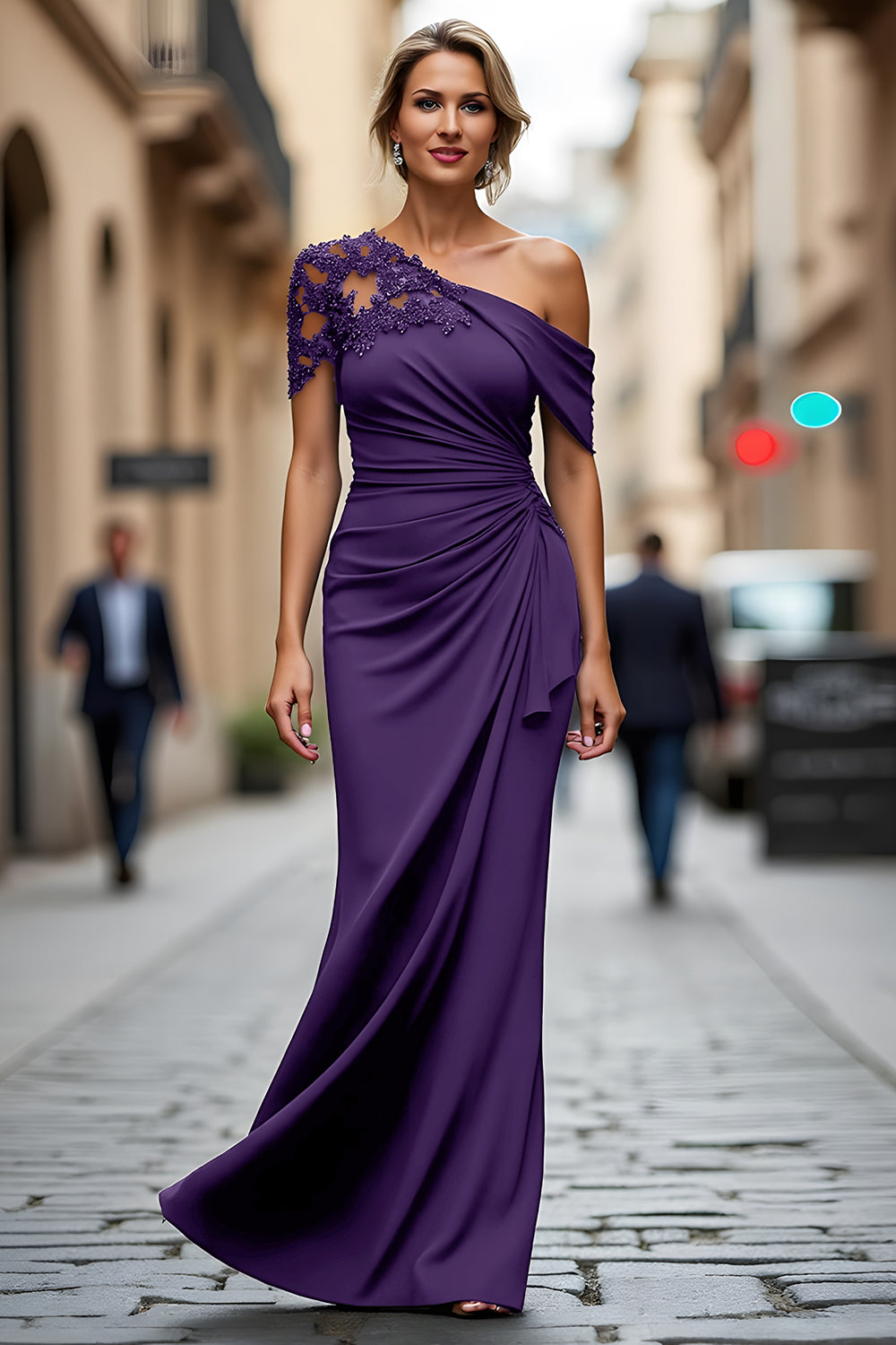 Black One-Shoulder Mermaid Ruched Appliqued Long Choir Dress