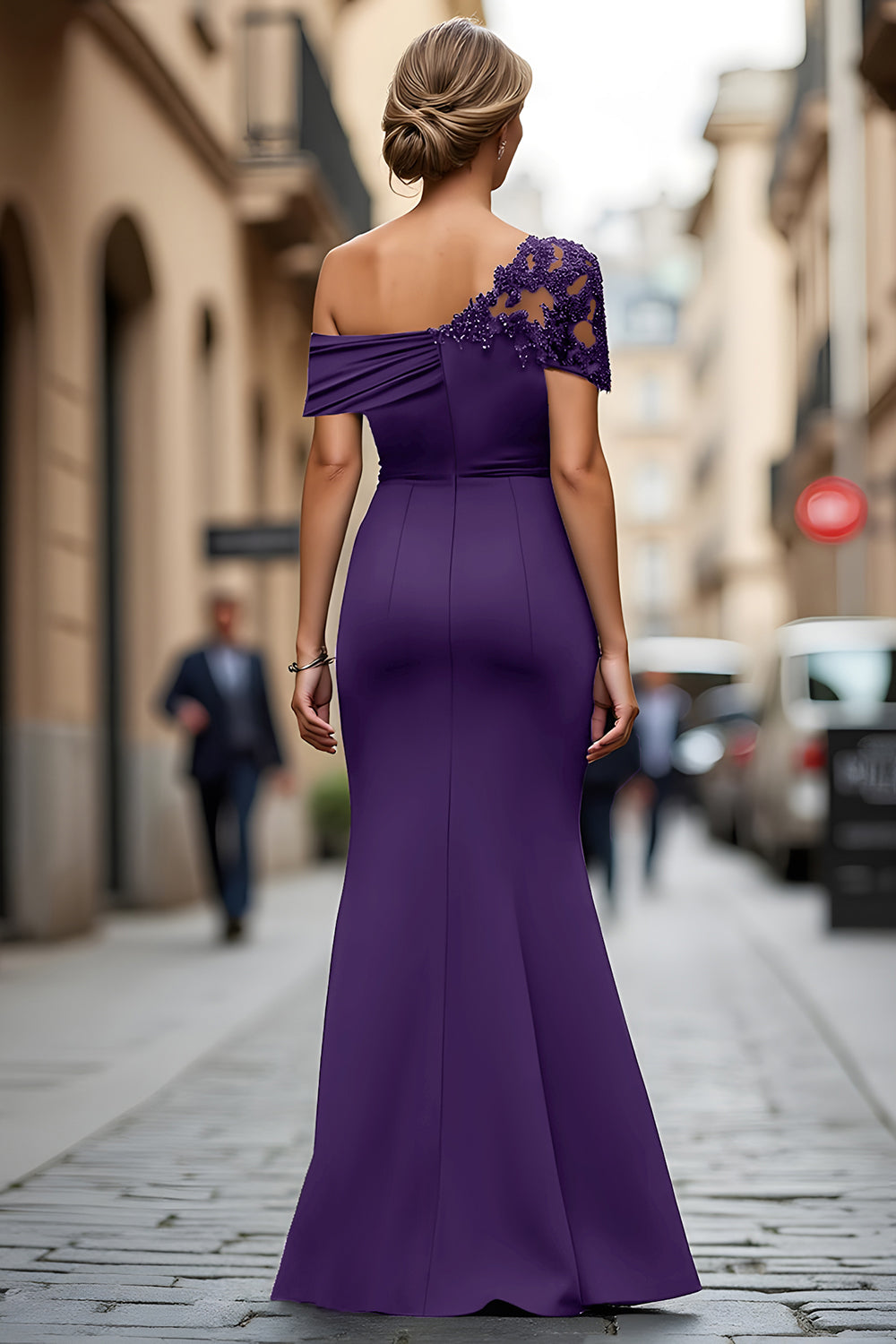 Black One-Shoulder Mermaid Ruched Appliqued Long Choir Dress