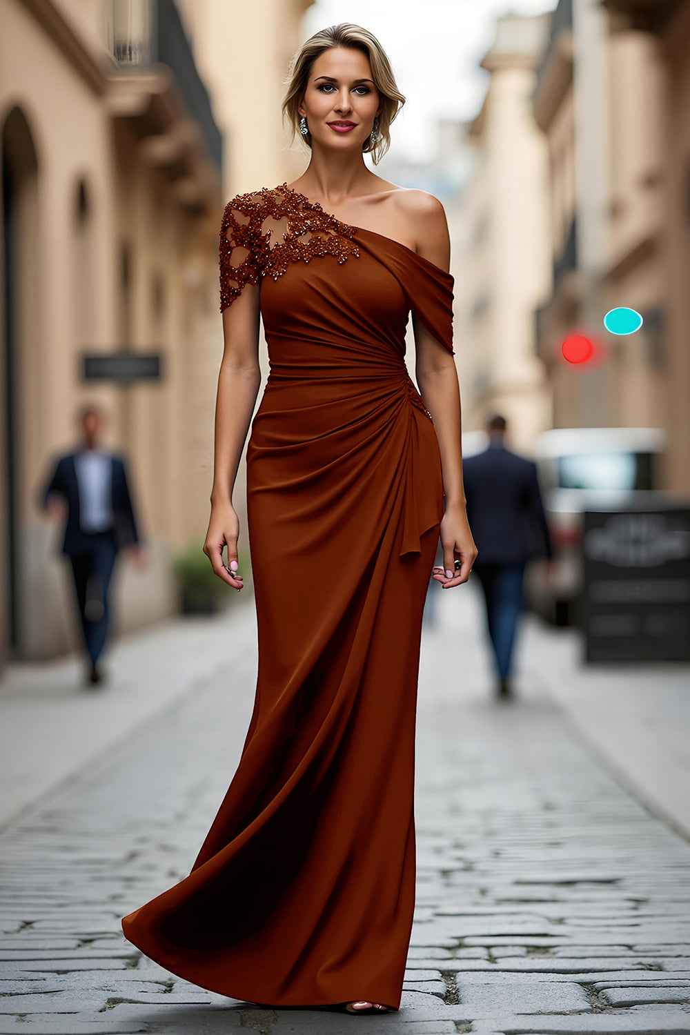 Black One-Shoulder Mermaid Ruched Appliqued Long Choir Dress