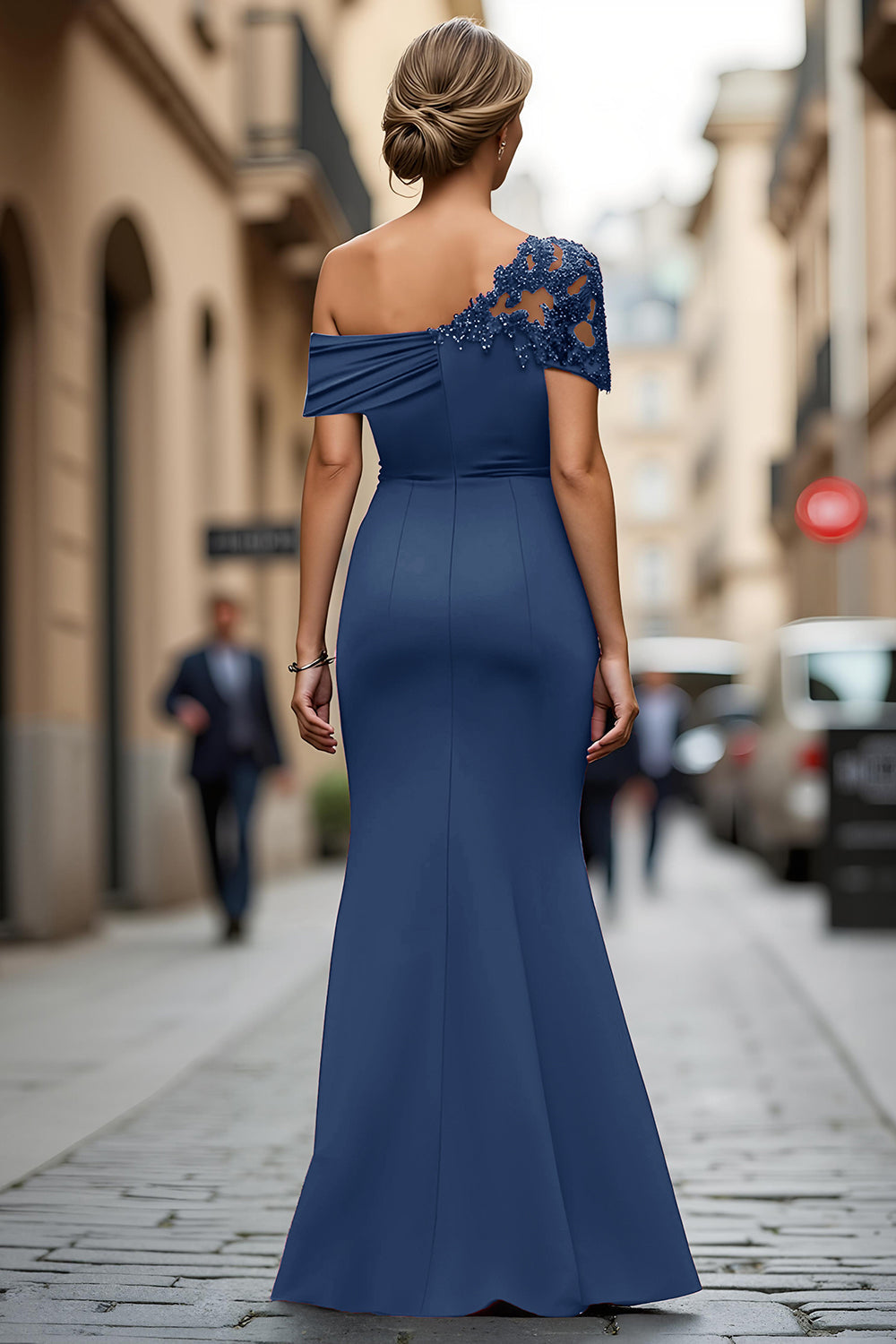 Black One-Shoulder Mermaid Ruched Appliqued Long Choir Dress
