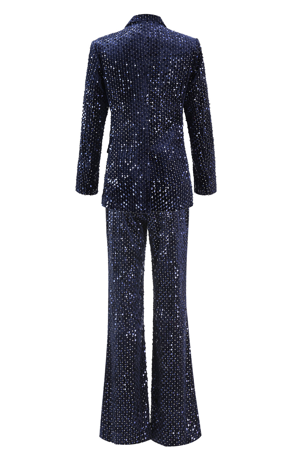 2-Piece Sequin Peak Lapel Double-Breasted Navy Women's Prom Suit