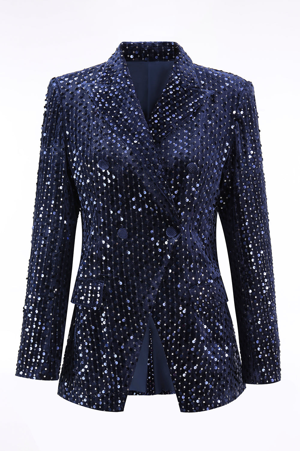 2-Piece Sequin Peak Lapel Double-Breasted Navy Women's Prom Suit