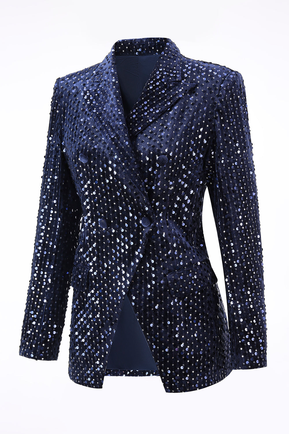 2-Piece Sequin Peak Lapel Double-Breasted Navy Women's Prom Suit