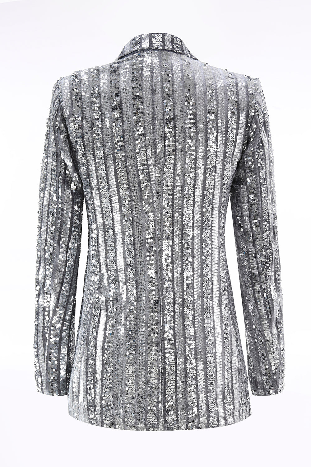 Blazer de bal pour femme gris argenté scintillant à revers crantés avec nœuds