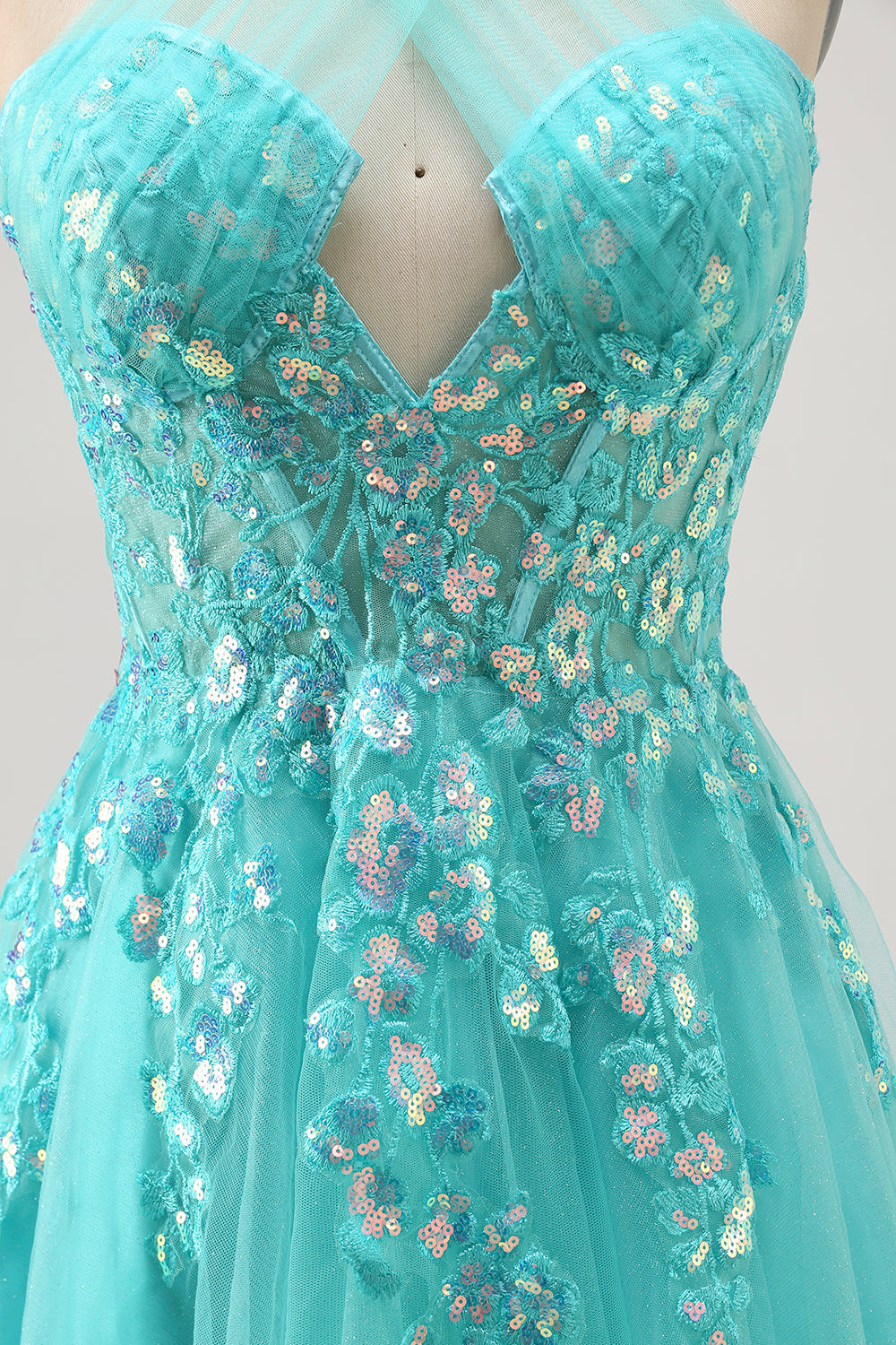 Halter Appliqued A Line Short Green Cocktail Dress