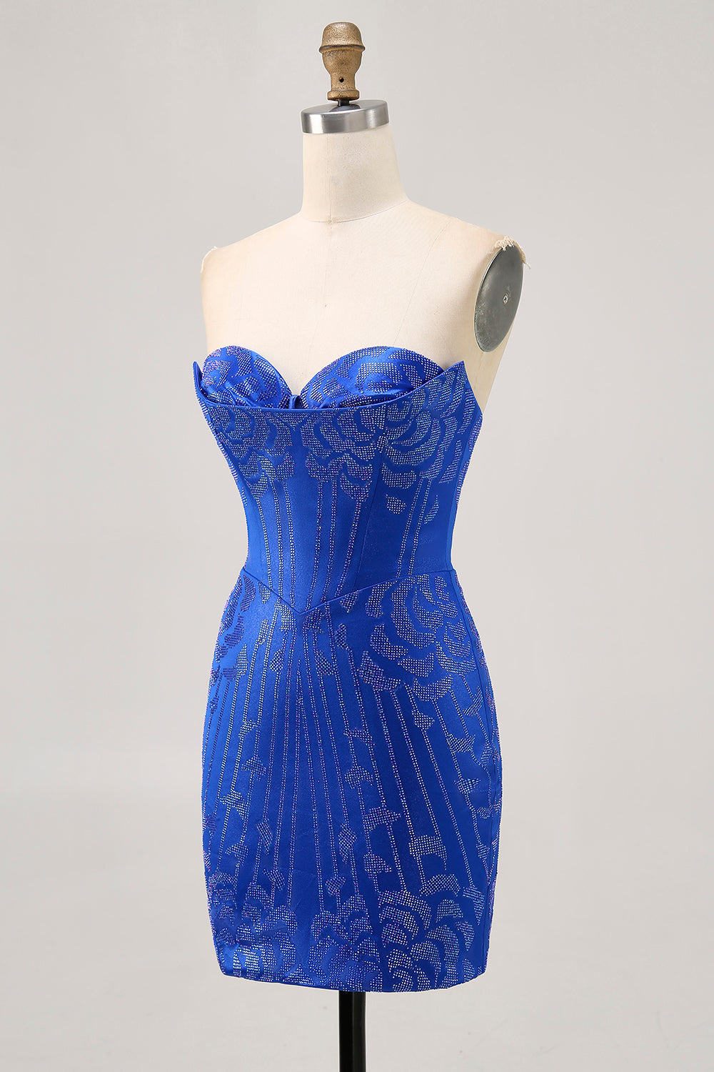 Strapless Royal Blue Beaded Bodycon Short Cocktail Dress
