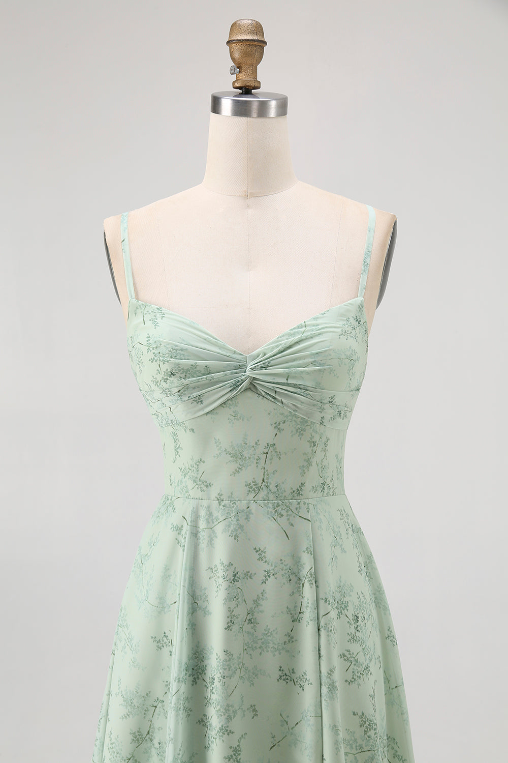 Blue Floral Spaghetti Straps Chiffon A Line Bridesmaid Dress