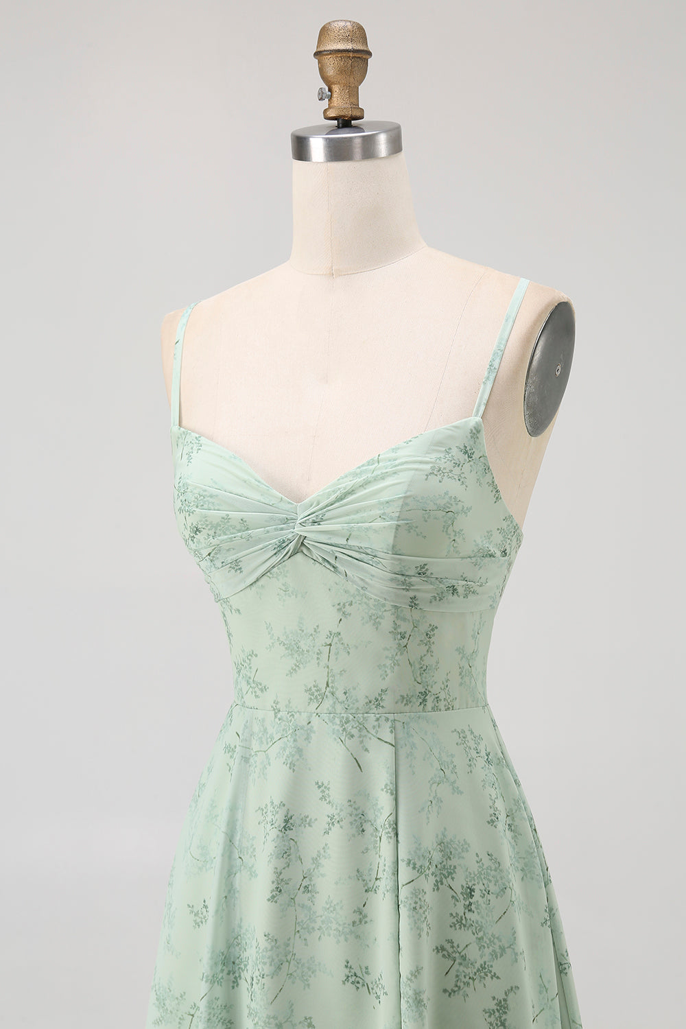 Blue Floral Spaghetti Straps Chiffon A Line Bridesmaid Dress