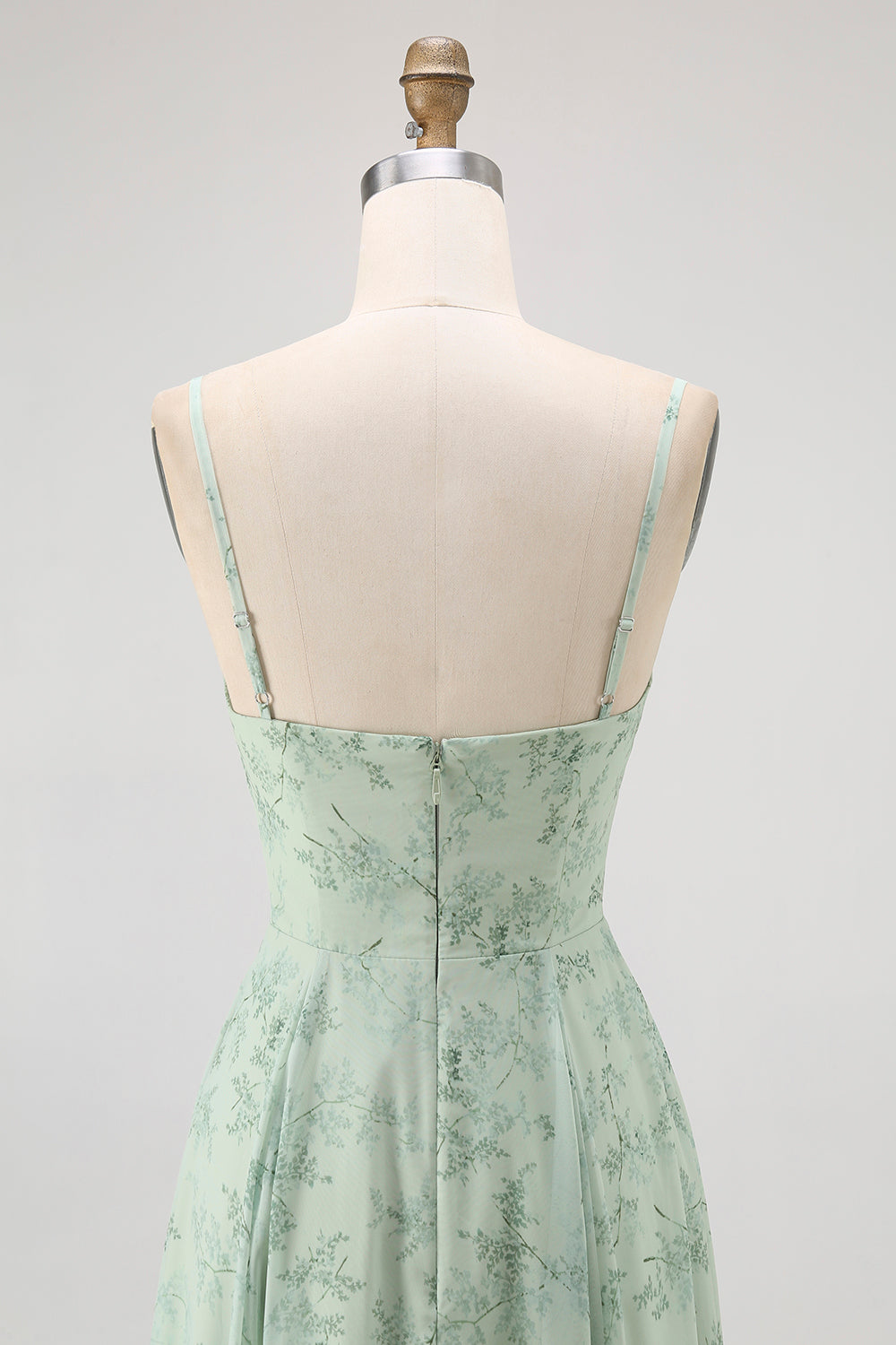 Blue Floral Spaghetti Straps Chiffon A Line Bridesmaid Dress