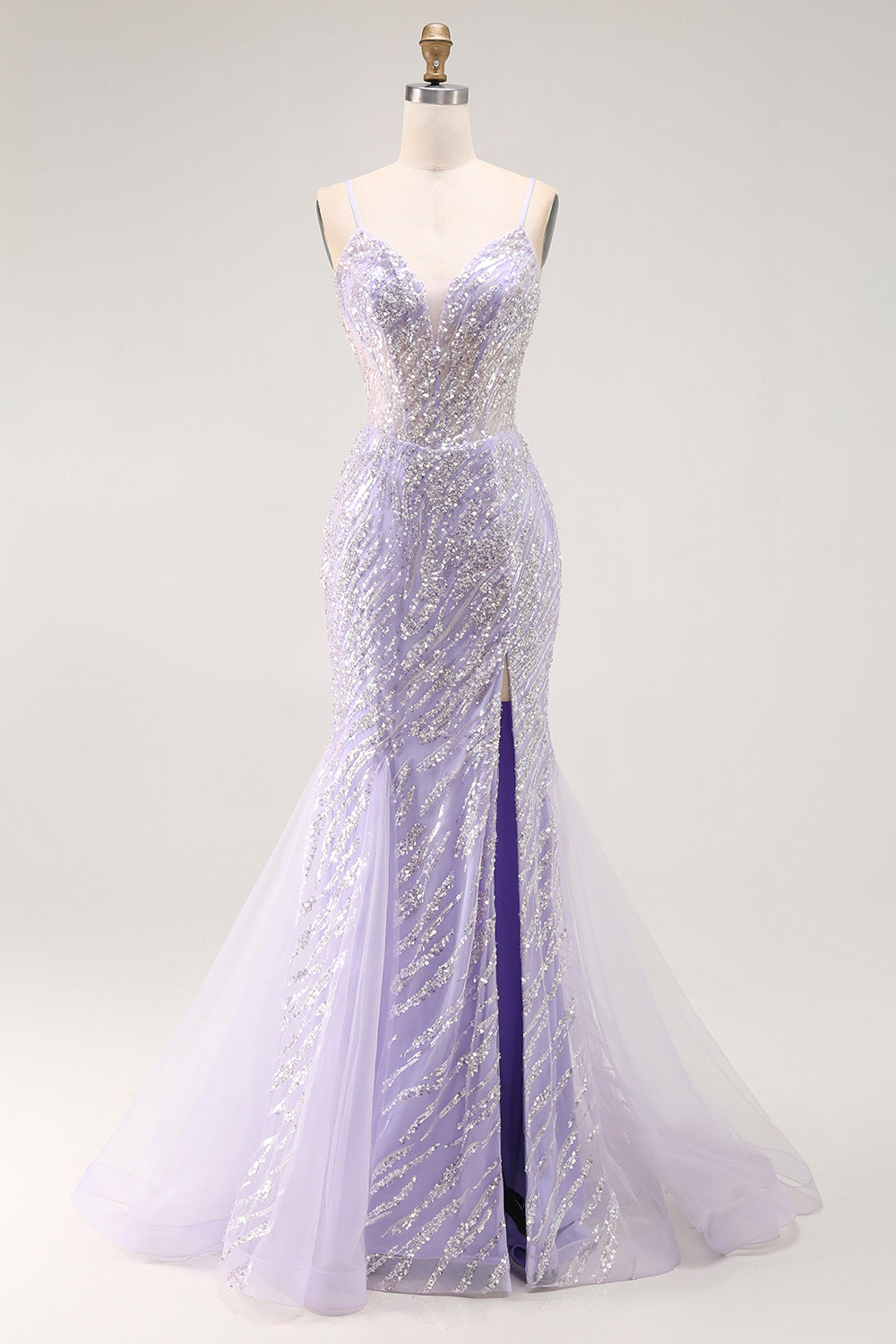 Mermaid Sequin Purple Long Prom Dress with Slit