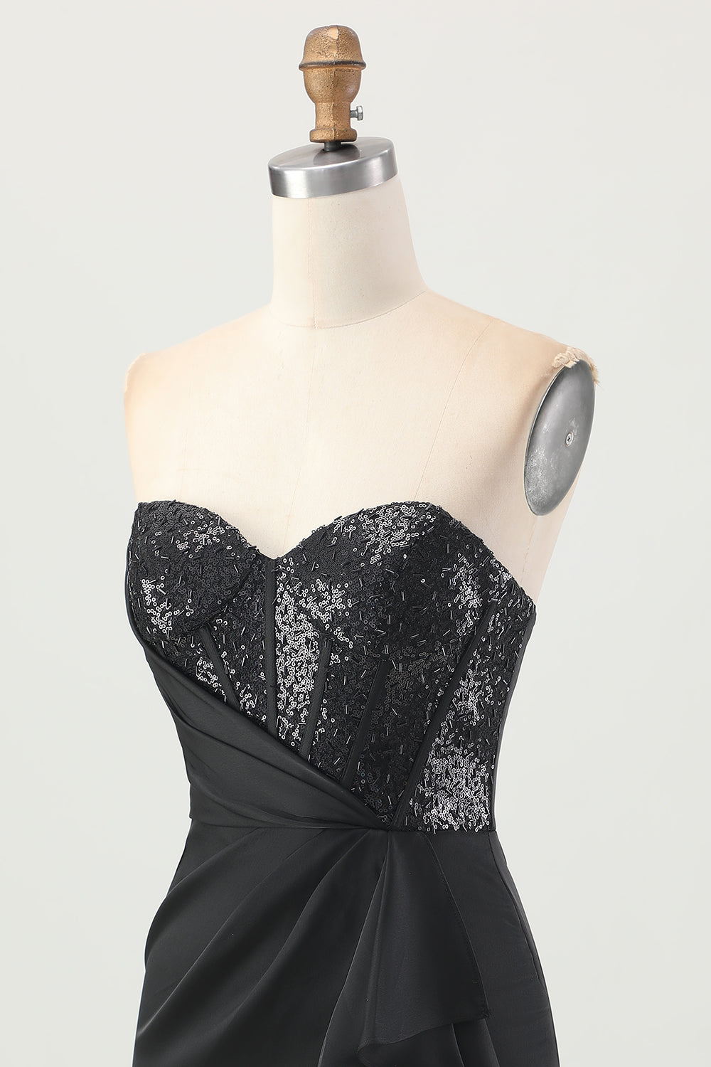 Black Strapless Corset Bodycon Beaded Cocktail Dress with Slit