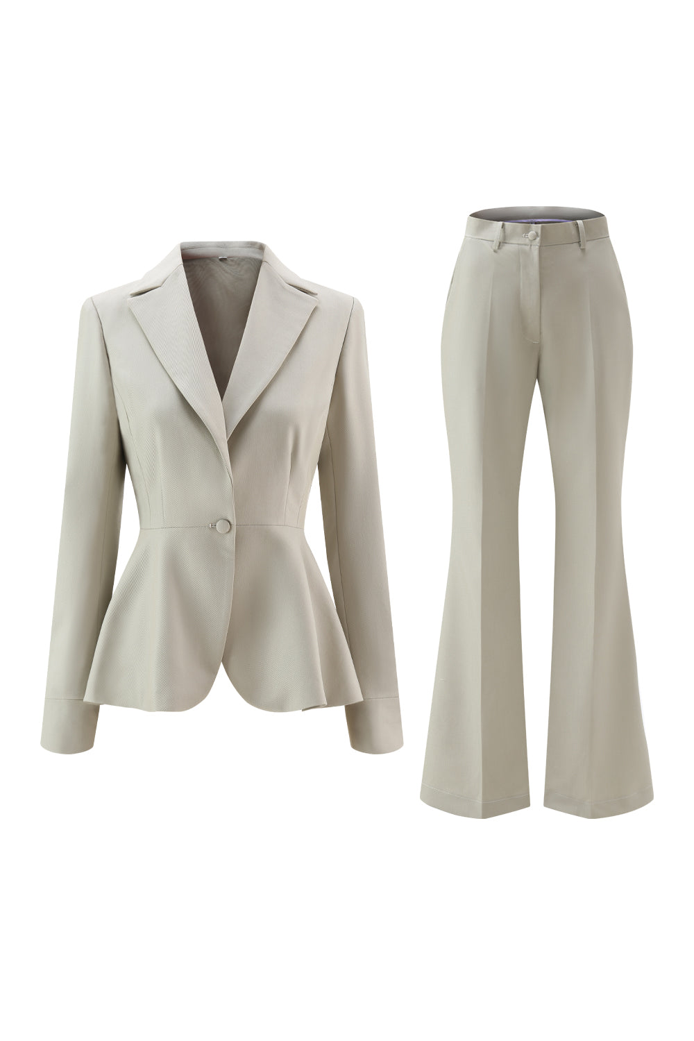 Grey Green Slim Fit 2-piece Women Suits with Button