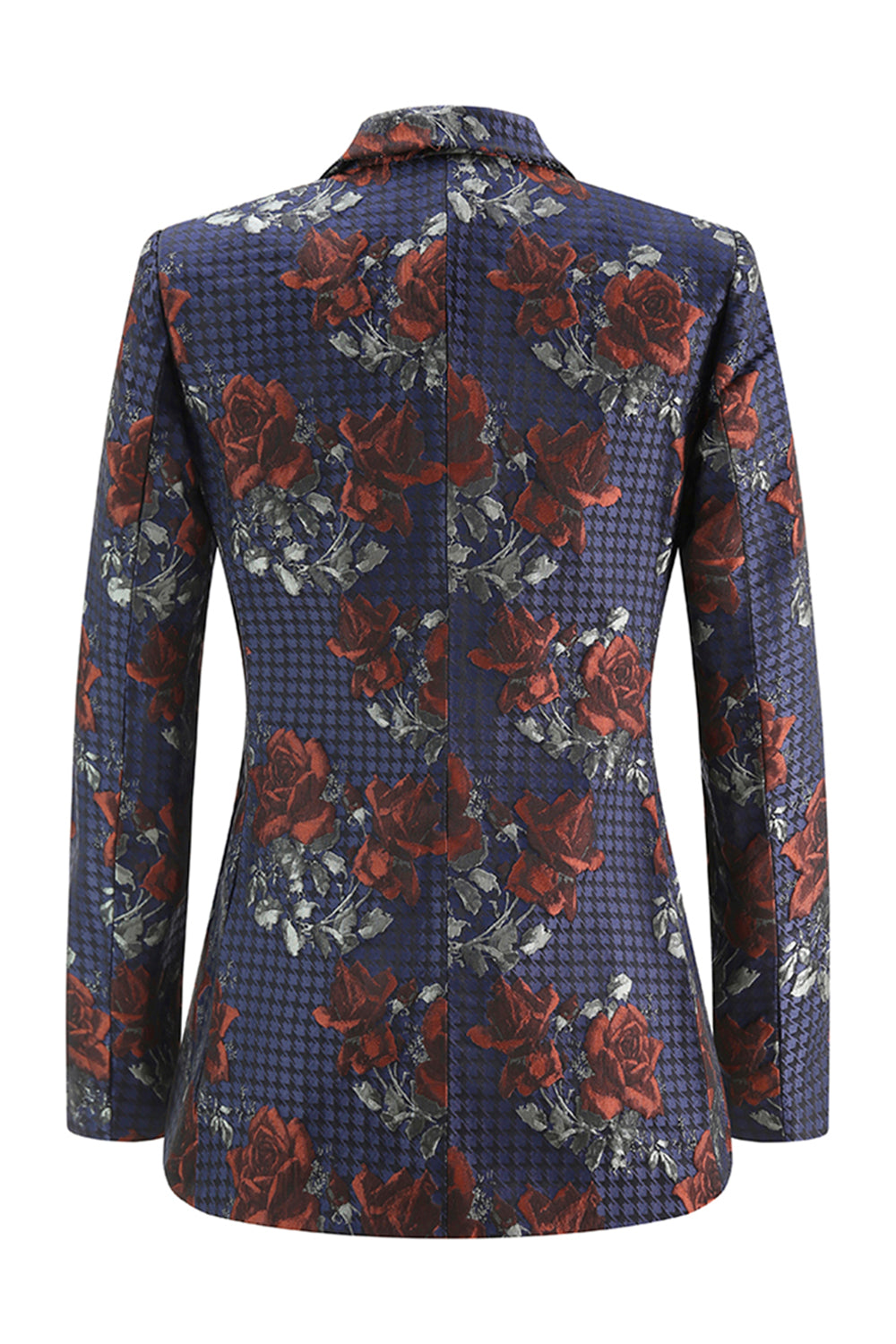 Tailleur Femme Floral Bleu et Rouge à Bouton Unique et Revers Crantés