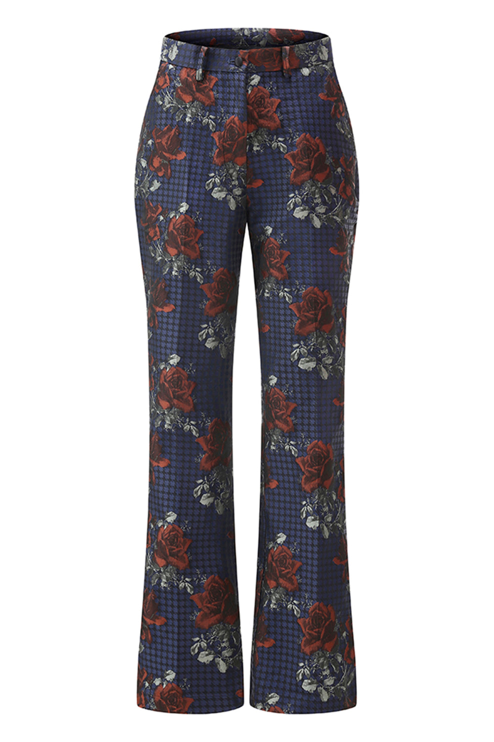 Tailleur Femme Floral Bleu et Rouge à Bouton Unique et Revers Crantés