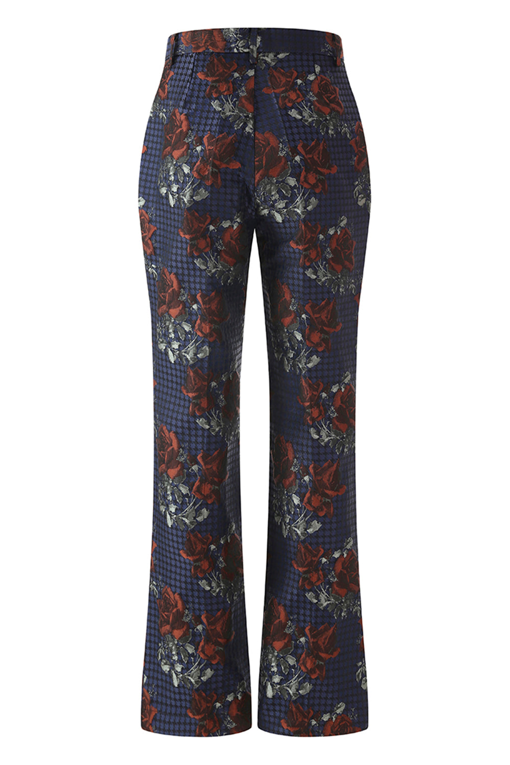 Tailleur Femme Floral Bleu et Rouge à Bouton Unique et Revers Crantés