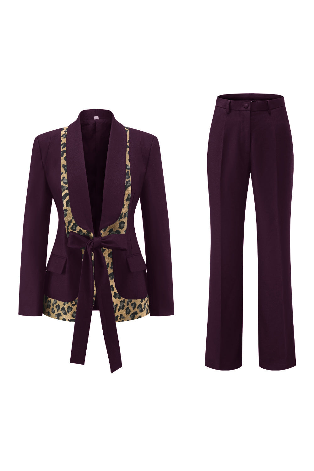 Black Leopard print Slim Fit 2-piece Women Suits