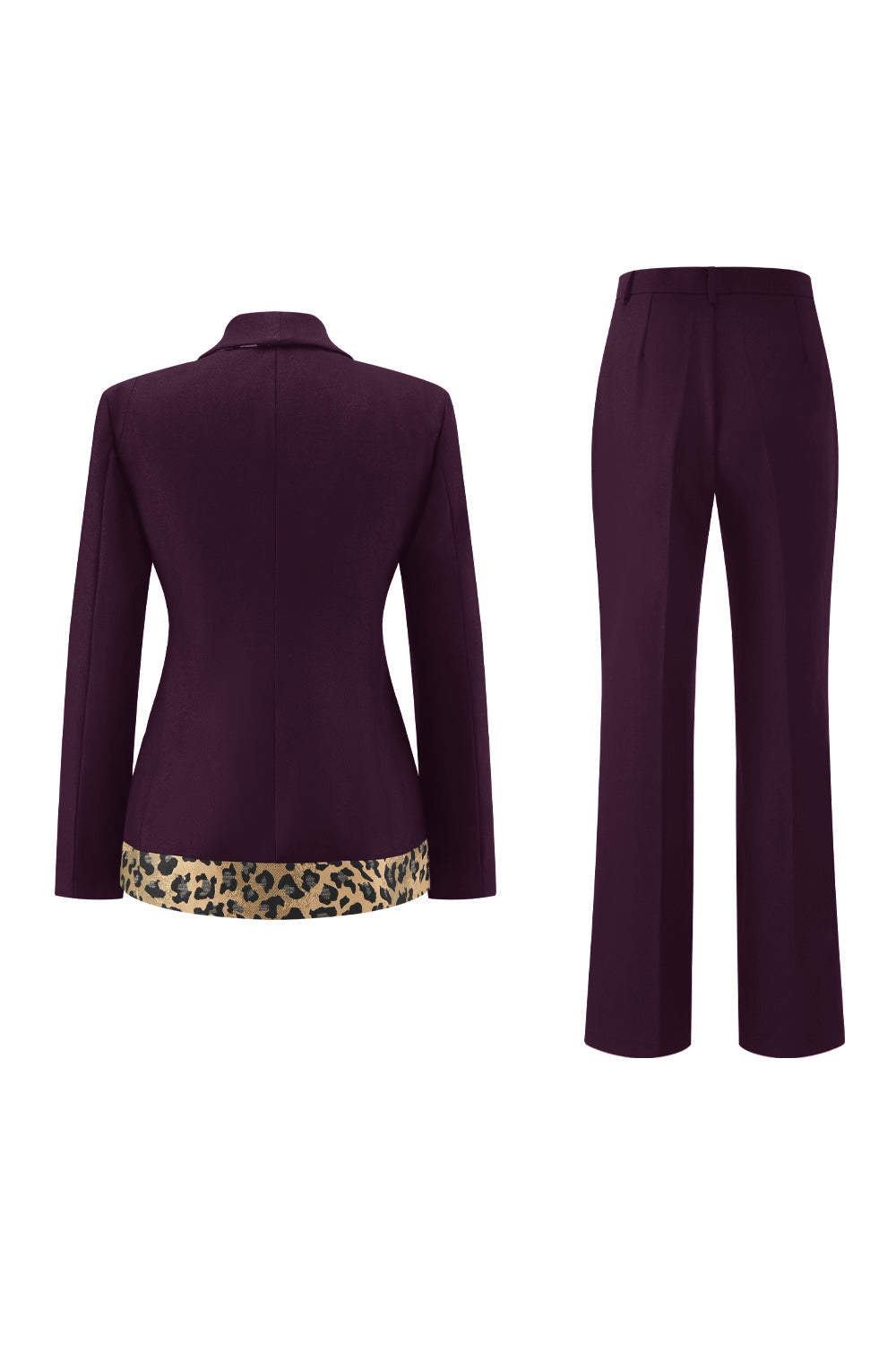Black Leopard print Slim Fit 2-piece Women Suits