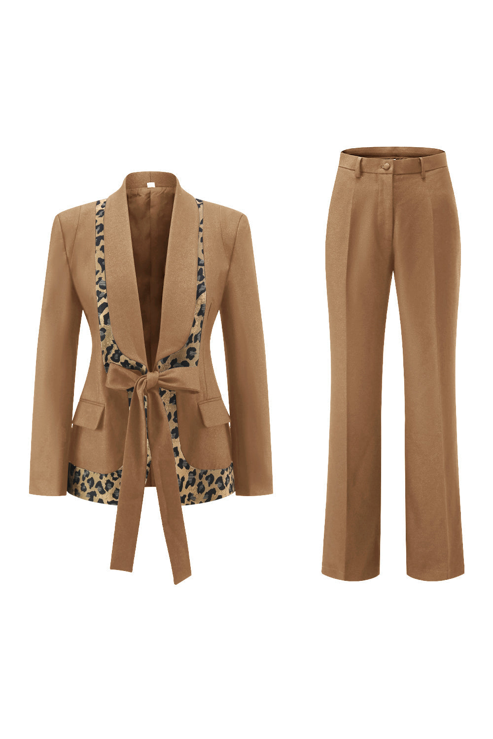 Black Leopard print Slim Fit 2-piece Women Suits