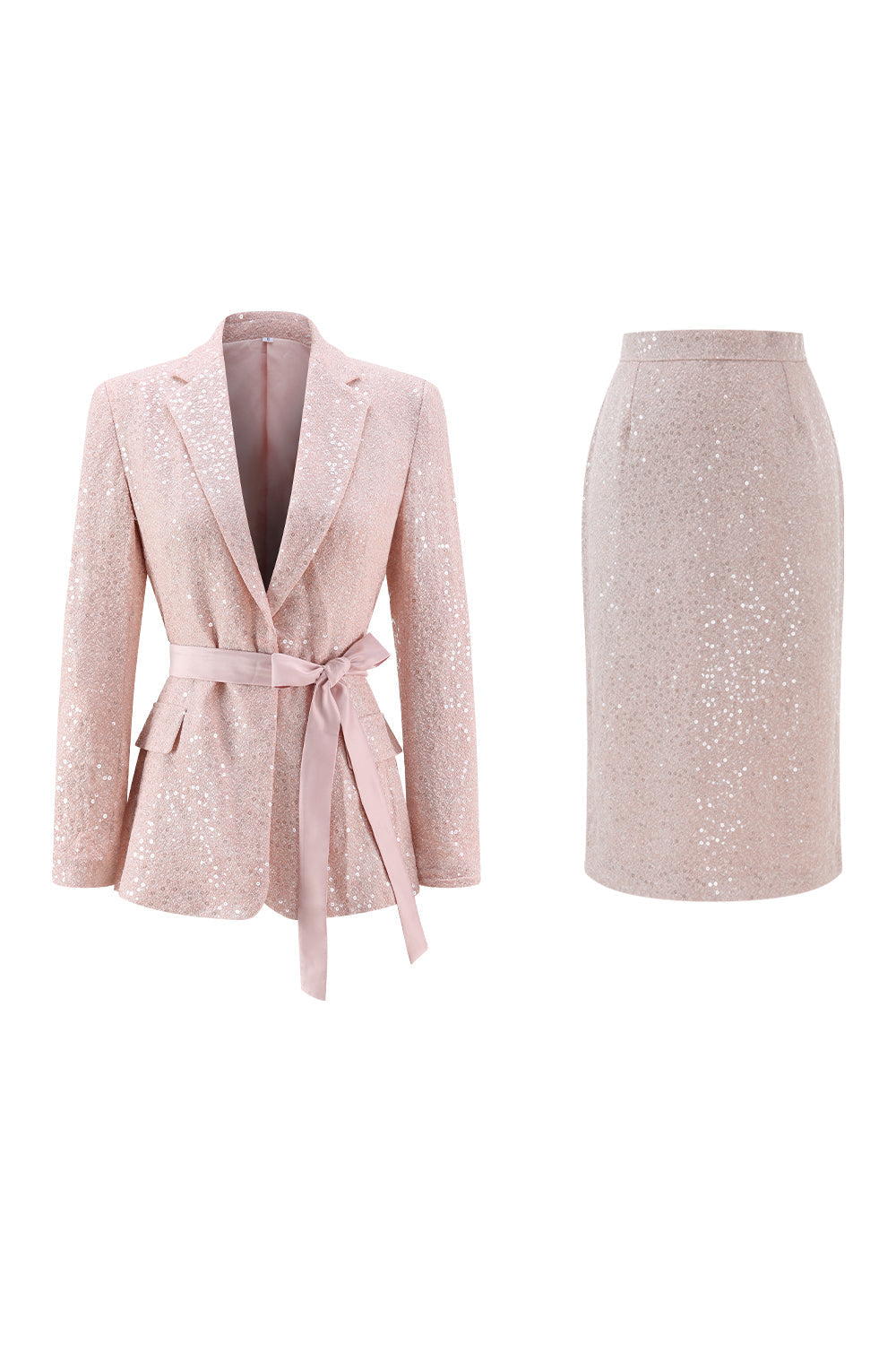 Pink Sequin 2 Pieces Notched lapel Midi Prom Suits