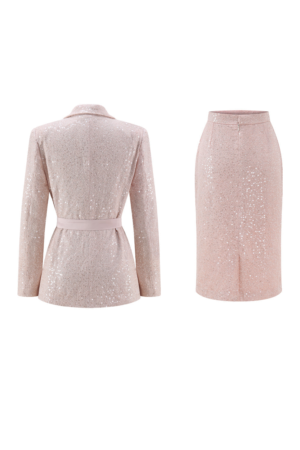 Pink Sequin 2 Pieces Notched lapel Midi Prom Suits