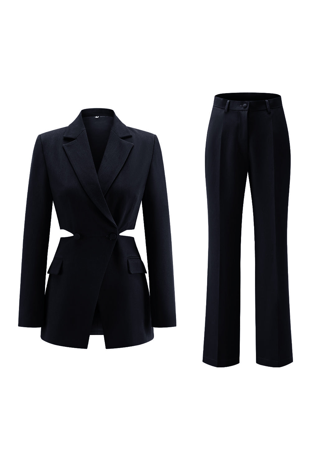 Grey Blue Notched Lapel 2-Piece Cut-Out Prom Suit