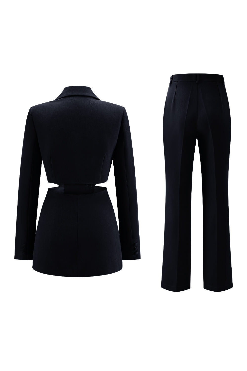 Grey Blue Notched Lapel 2-Piece Cut-Out Prom Suit