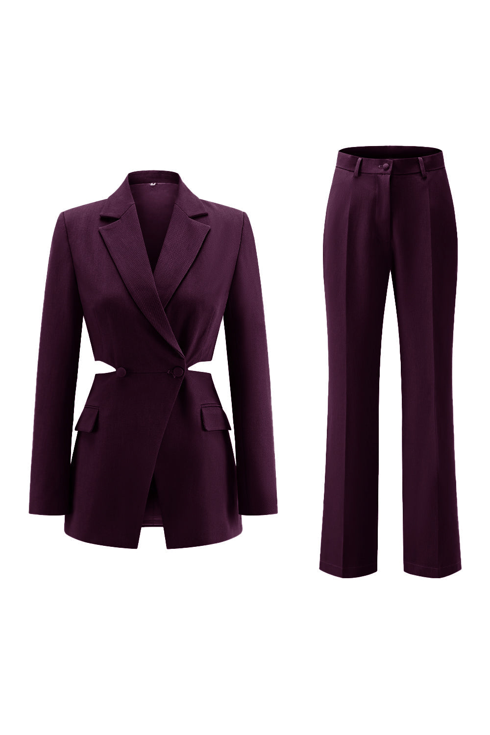 Grey Blue Notched Lapel 2-Piece Cut-Out Prom Suit