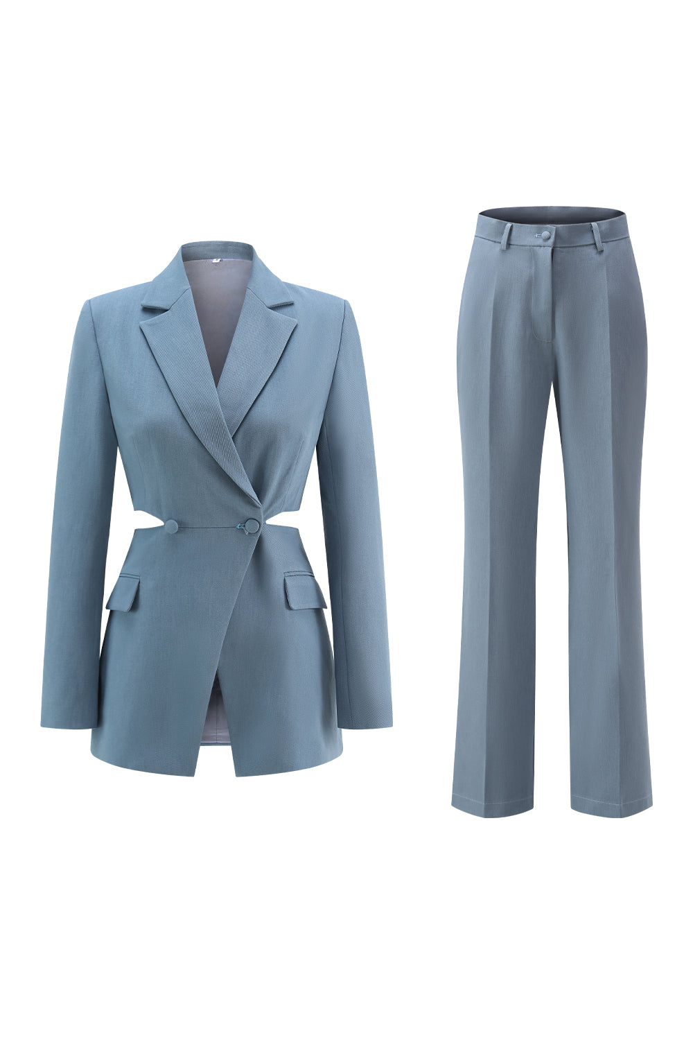Grey Blue Notched Lapel 2-Piece Cut-Out Prom Suit