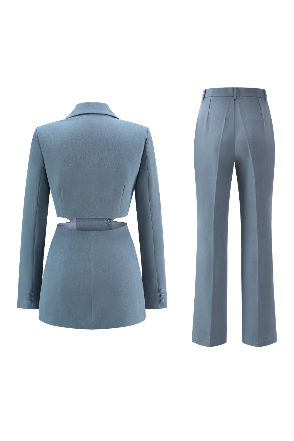 Grey Blue Notched Lapel 2-Piece Cut-Out Prom Suit